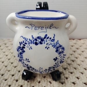 Blue and White Ceramic Herb Pot